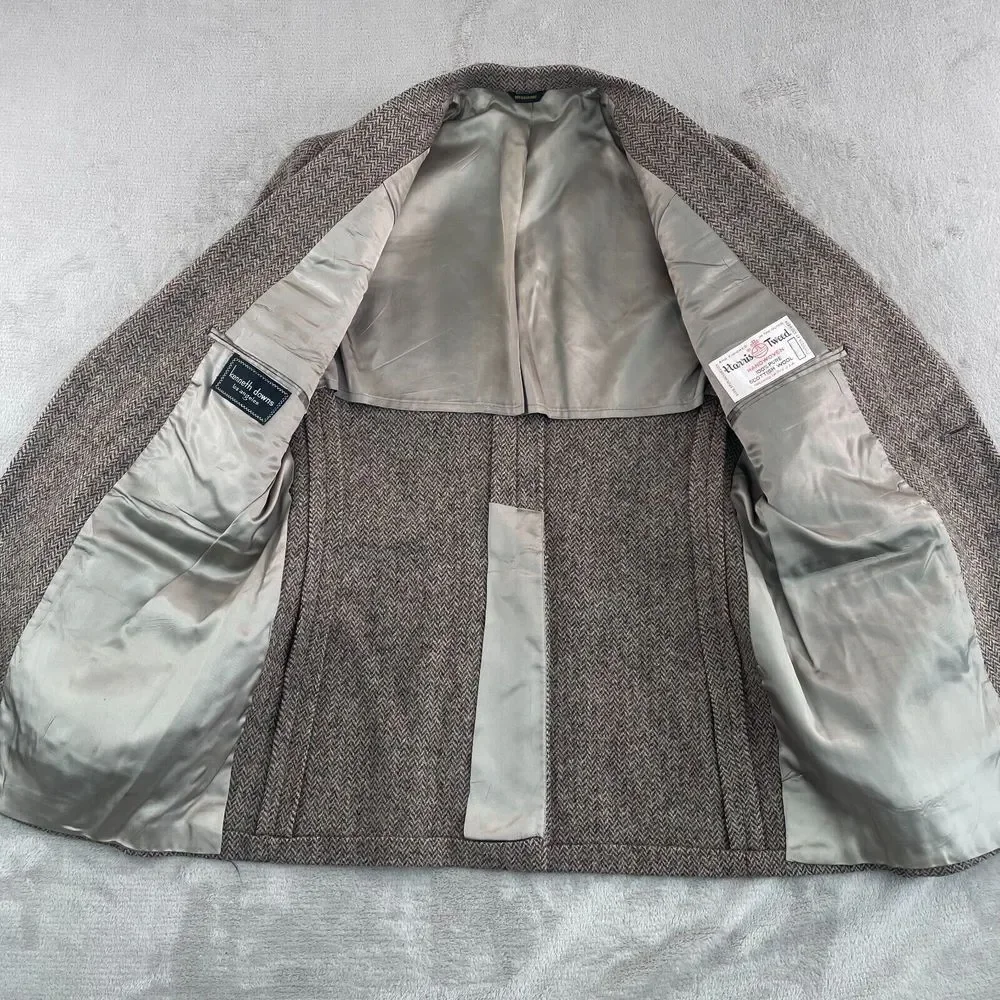 Vintage Harris Tweed‎ Blazer Jacket Sport Coat 40R Brown Herringbone 100% Wool